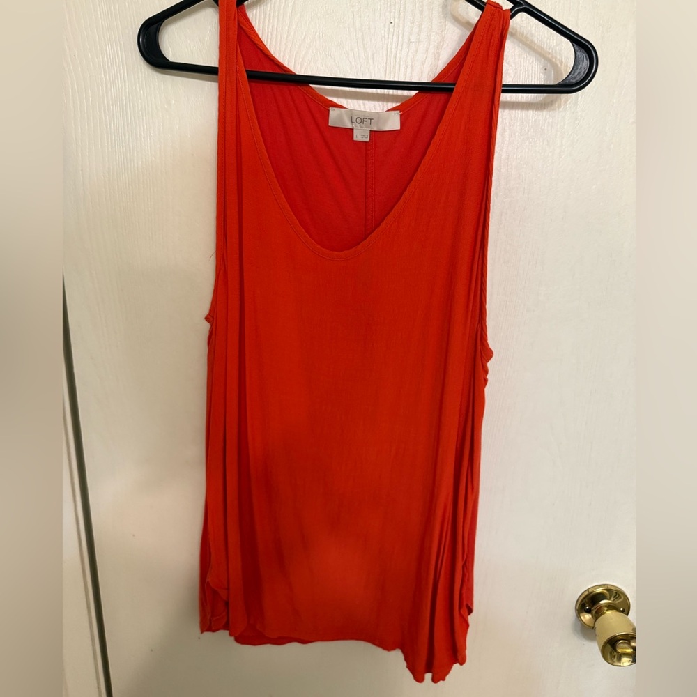 LOFT Mixed Media Vibrant Orange Top Size L